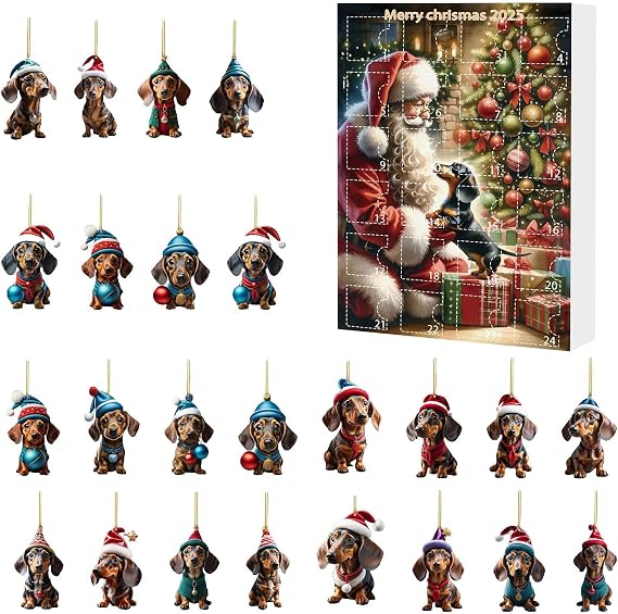 2025 Christmas Advent - 2025 Christmas Advent 24 Days Dog Calendar - Cute Pendants for Adults Kids Teens December Trees Fireplace Party Door Window Entryway