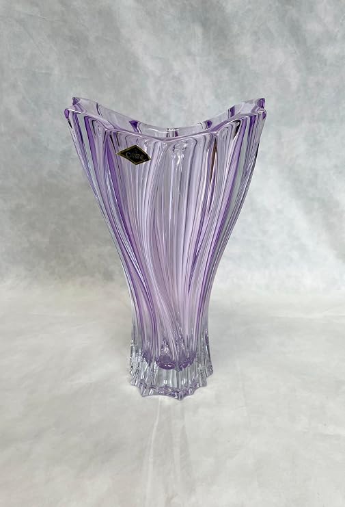 Czech Bohemian Crystal Glass Vase 12''-Height Purple ''Mozart'' Vintage Design Elegant Centerpiece Flower Vase Home Decor Wedding Birthday Housewarming Anniversaries