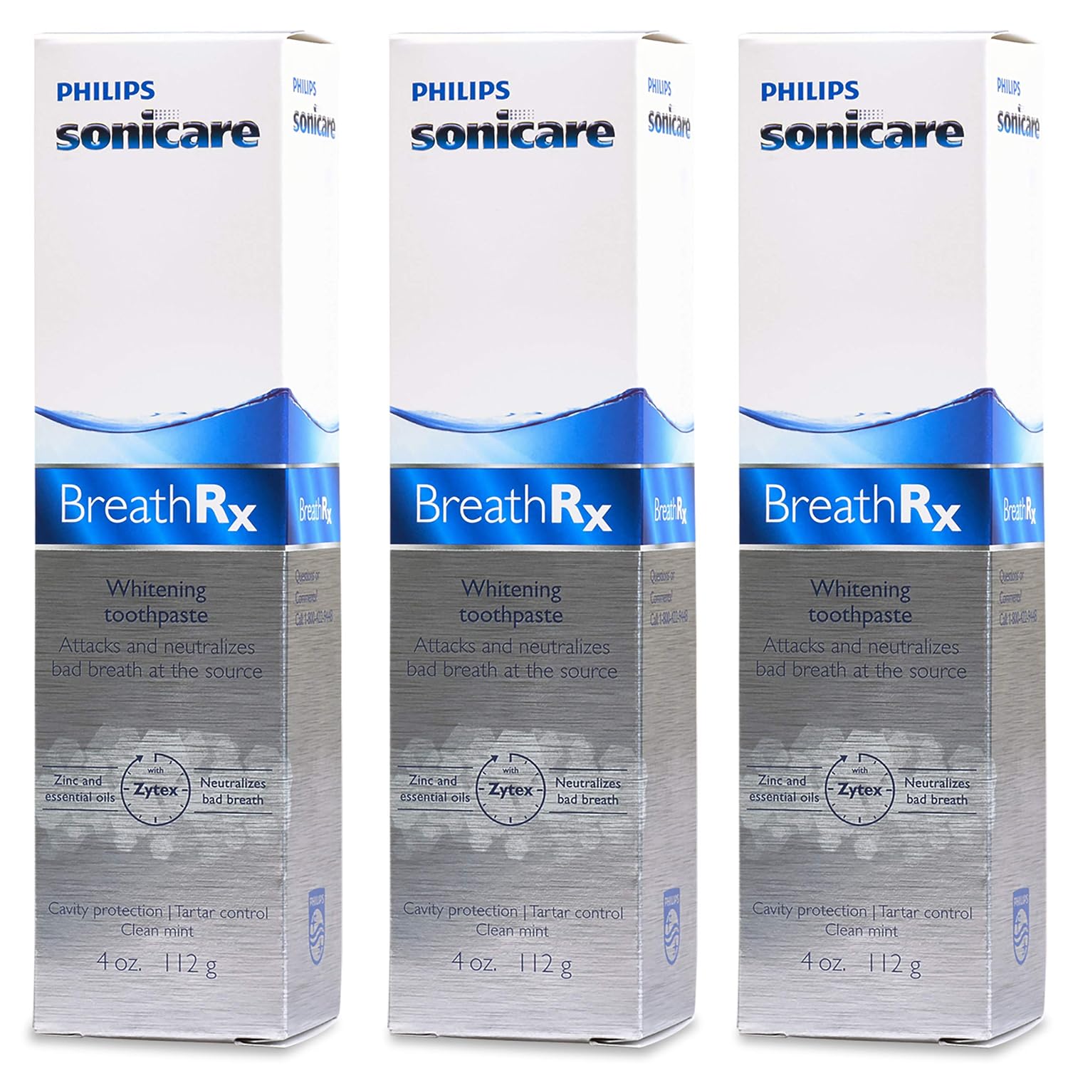 BreathRx Whitening Toothpaste, 4-Ounce Tubes. Family Size Pack of 3