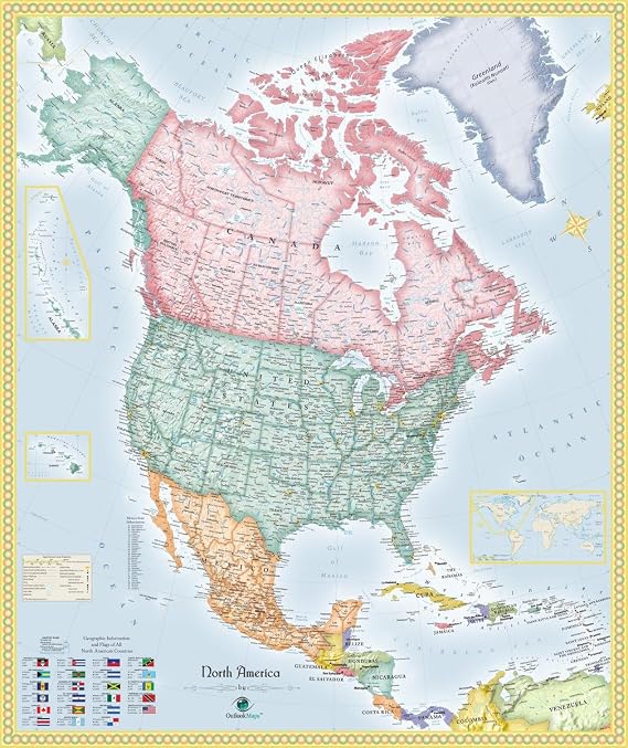 Gifts Delight Laminated 24x28 Poster: Political Map - North America Political Wall Map