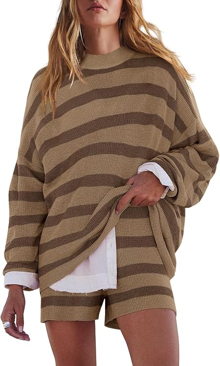 LAMISSCHE Womens Oversized Striped Lounge Sets Matching 2 Piece Sweater Set