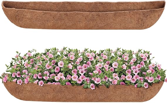 2 Pack 48in Trough Hanging Basket Coco Liner, 100% Natural Coconut Fiber for Plants Wall Planter Insert Replacement Coco Liner for Window Box, Fence Flower Pot for Porch, Patio & Garden (2, 48 inch)