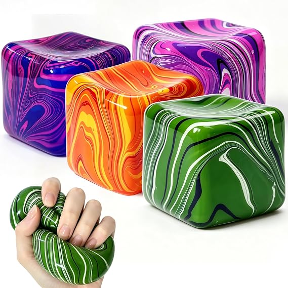 4 Pack Fidget Toys Squishy Swirl Stress Cube, Ice Cube Stress Balls for Adults Kids,Squishy Slow Rising Fidget Cube,Ice Squishy Cube Sugar Balls,Sensory Toys for Classroom Prizes Party Favors