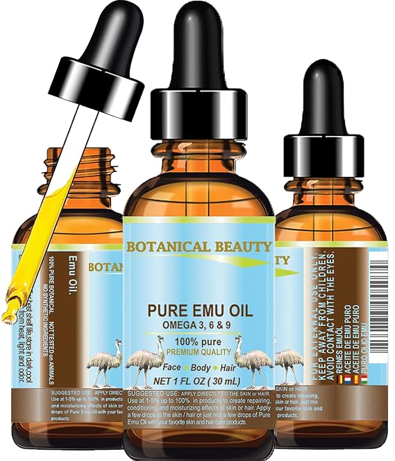 Botanical Beauty PURE EMU OIL 100% Natural UNREFINED for FACE, SKIN, BODY, HANDS, FEET, NAILS, HAIR, LIP CARE 1 Fl. oz. - 30 ml