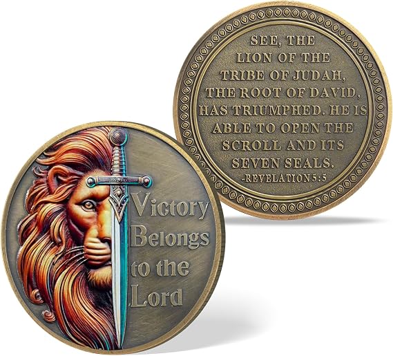Lion of Judah Christian Challenge Coin, Religious Pocket Token Inspired by Revelation 5:5, Inspirational Gift for Men and Women