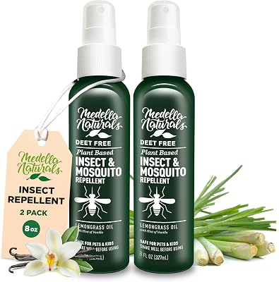 Deet-Free Insect & Mosquito Repellent Pack of 2 8 oz Nice Smelling Insect Repellent with Lemongrass Oil Safe for Pets and Kids Bug Spray for Mosquitoes, Gnats, Black Flies, and No-See-ums