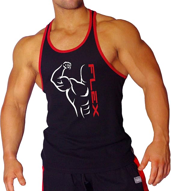 Men's Black with Red Trim Bodybuilding Tank Top, Y-Back, Gym Fitness, Workout Training, Tank Top with Flex Design
