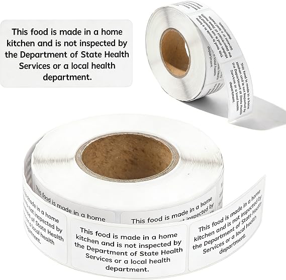 500 Count Cottage Food Law Labels Stickers, 2x1 Inch Made in a Home Kitchen Labels, Cottage Law Labels for Homemade Bakery, Canning, Farmers Market Packaging, Home Kitchen (White-500, 2 x 1 Inch)