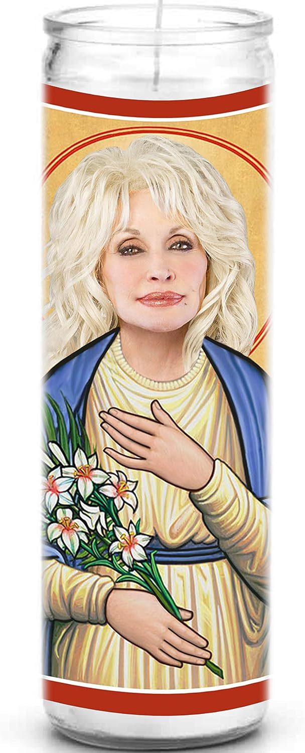 Dolly Celebrity Prayer Candle - Funny Saint Candle - 8 inch Glass Prayer Votive - 100% Handmade in USA - Novelty Celebrity Gift