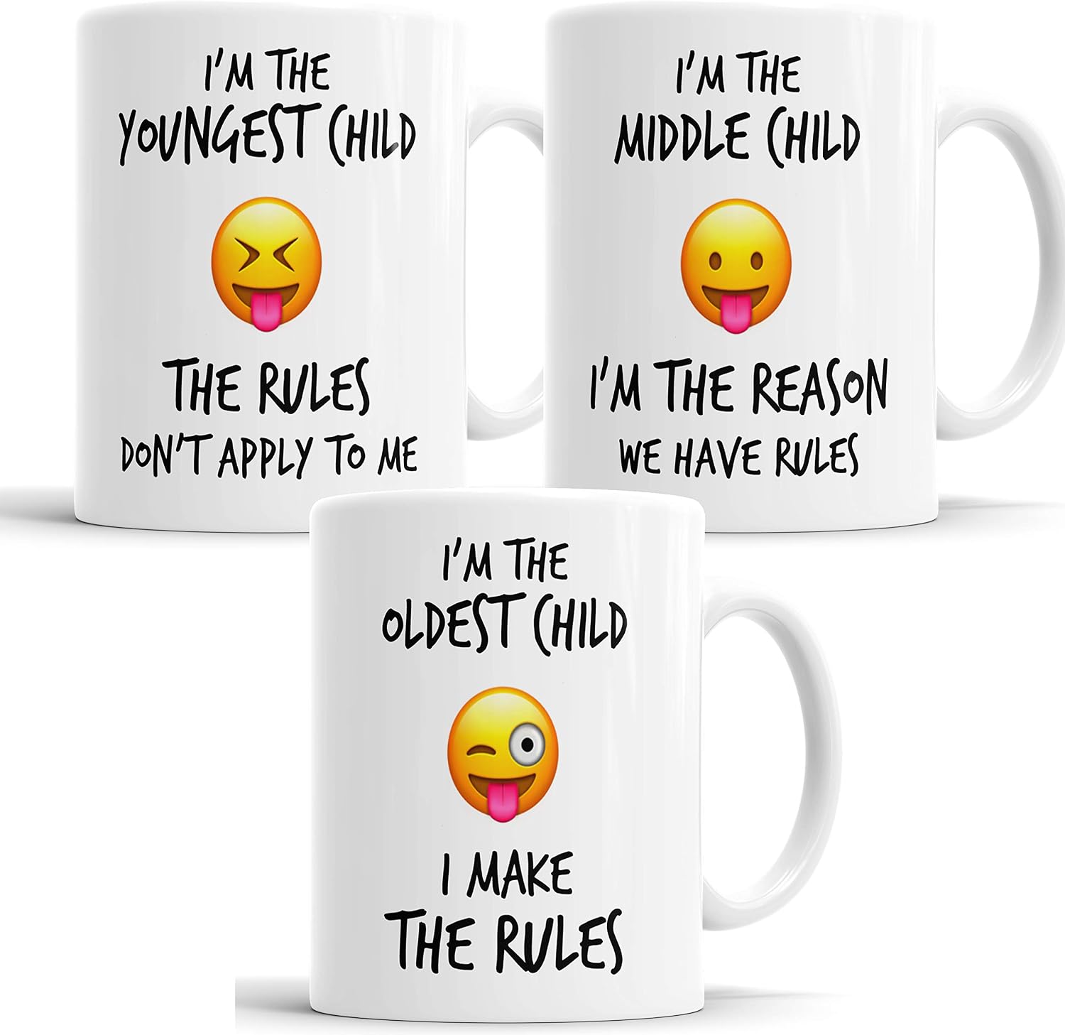 Faithful Prints Youngest Middle Oldest Child Sister Brother Rules Funny Coffee Mug Tea Cup Gift Set