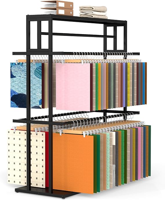 Fabric Sample Display Rack, Floor-Standing Fabric Sample Organizer Commercial, Quilt/Blanket/Curtain Color Card Display Stand, Materials Sample Organizer For Showroom, Textile Retail Store,Trade Show