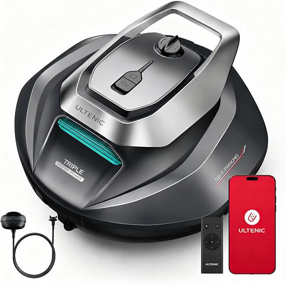 Ultenic Cordless Robotic Pool Cleaner with Remote&APP Control, Pool Vacuum for Above & In-Ground Pool up to 850 Sq.ft., 90 Mins Long Runtime, Fast Charging, Self-Parking&2.5L Large Filter, Green