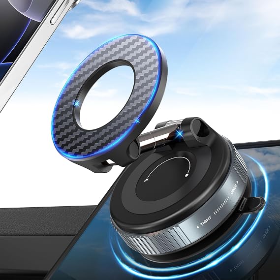 PlusAcc Vacuum Mobile Phone Holder Car for Magsafe - 360° Rotatable Foldable Portable Magnetic Mobile Phone Holder for 17/16/15/14/13/12 Attached to Windscreen/Dashboard/Mirror
