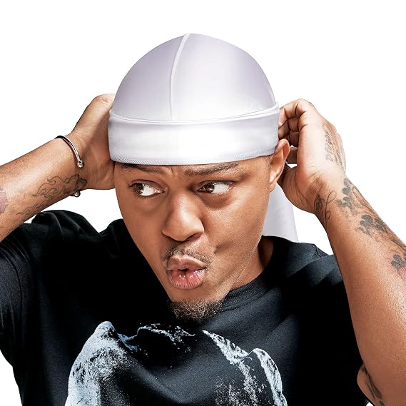 RED by Kiss Bow Wow X Power Wave Extreme Shine Silky Durag, Breathable, Long Tail Doo Rag for Maximum Wave Compression, Smooth Wide Straps, Durable Headwrap Turban Style (White)