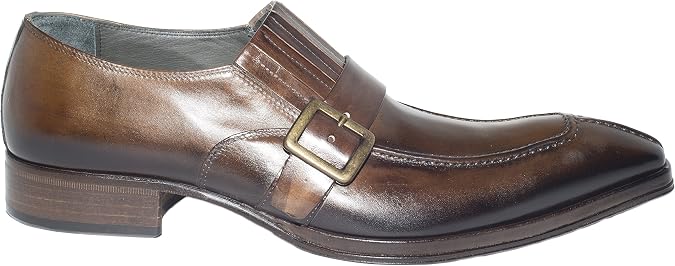 Jo Ghost 158 Italian Mens Brown Leather Slip on Shoes with Buckle