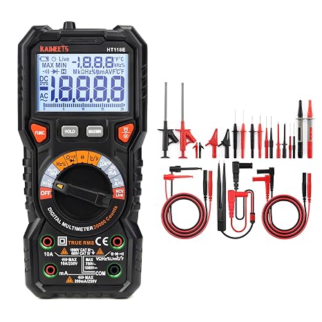 KAIWEETS HT118E Digital Multimeter & 23PCS Multimeter Test Leads Kit