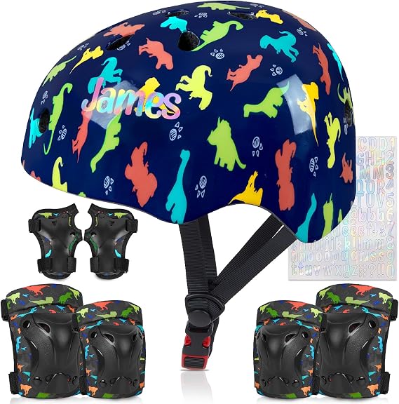 Unicorn Catcher Kids Helmet and Knee Pads Set, Adjustable for Girls | Toddler Protective Gear For Biking And Skating, Featuring A 7-Piece Set With DIY Unicorn Stickers For Unique