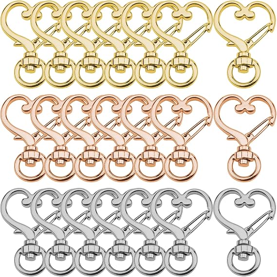 36Pcs Heart-Shaped Swivel Snap Hook,Metal Spring Snap Keychain Colored Heart Clips Keychain Hook Lobster Clasp Split Key Rings Bulk for Keychains Lanyard,Charm,Jewelry,DIY Crafts Supplies(3 Colors)