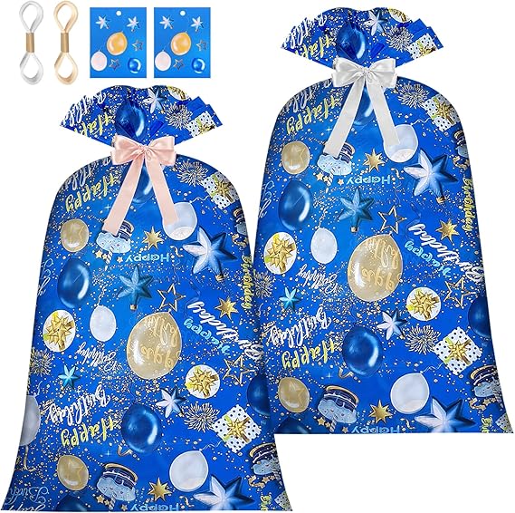 BWLOIES Jumbo Extra Large Gift Bags Oversized Giant Huge Gift Bags Big XXL Large Present Bag Bithday Gift Wrap Wrapping Bags for Boy Child Kids,Plastic Birthday Bag Bike Gift Bag (48inch 2 Pack)