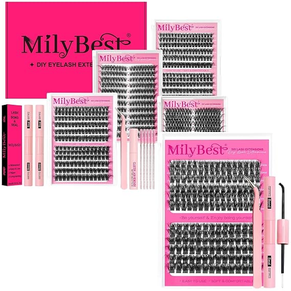 MilyBest 4 Styles Lash Clusters Kit 864Pcs Eyelash Clusters Lash Kit and Lash Clusters Kit 100D 150D