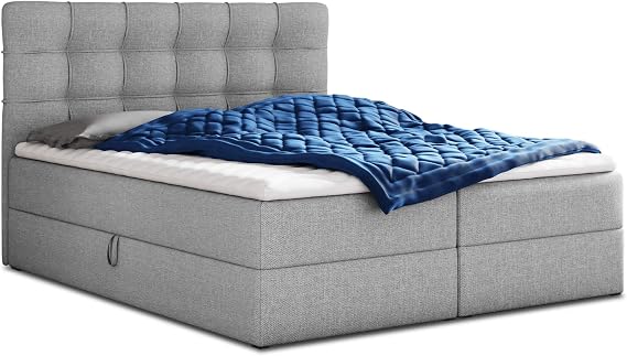 Best Upholstered Box Spring Double Bed Frame with 2 Storage Boxes Bonell Mattress and Topper for a Stylish Bedroom Grey (Inari 91) 180 x 200 cm