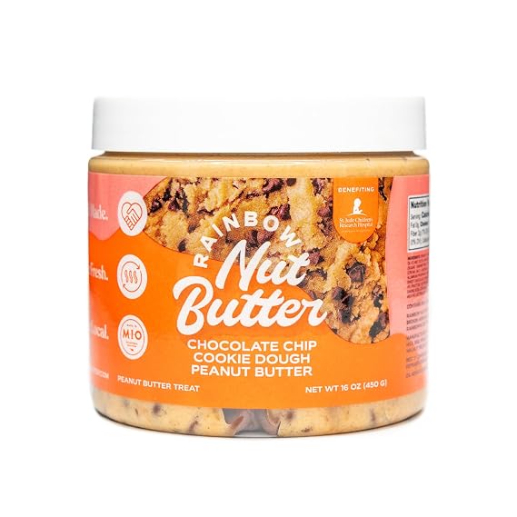 Rainbow Nut Butter, Chocolate Chip Cookie Dough Peanut Butter, White & Milk Chocolate, High Protein Flavored Nut Butter, (16 oz Jar)