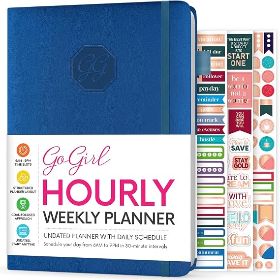 GoGirl Hourly Planner, Weekly & Daily Work Schedule Time Slots Mystic Blue