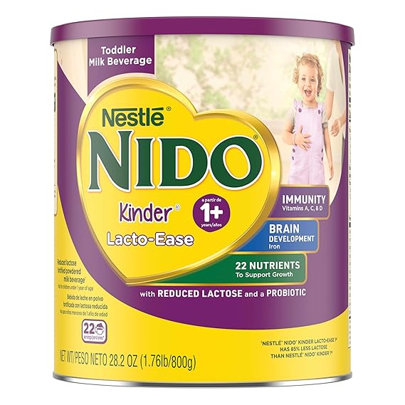 Nestle NIDO Lacto-Ease Toddler Milk Beverage Powder Mix, Reduced Lactose, Toddler Nutritional Drink, Powdered Milk for Toddlers, 22 Servings per Container, 28.2 OZ, Pack of 1