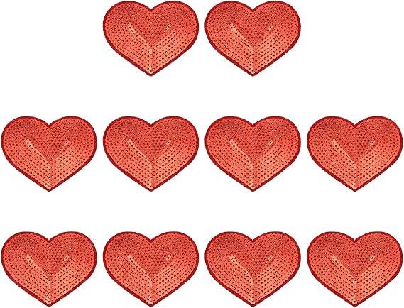 PATIKIL Heart Patches for Clothes, 10 Pcs 2.83x3.35 Inch Sequin Heart Iron Embroidered on Decorative for Holes Hats Jeans Repair Bags DIY Craft, Red
