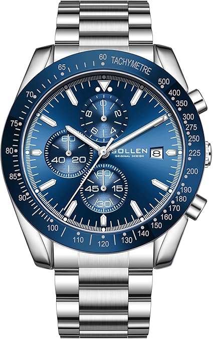 Mens Chronograph Watches, Analog Quartz Watch for Men, Big Face Stainless Steel Watch with Calendar, 30M Waterproof Business Work Casual Dress Designer Mens Wrist Watches, Elegant Gifts for Men