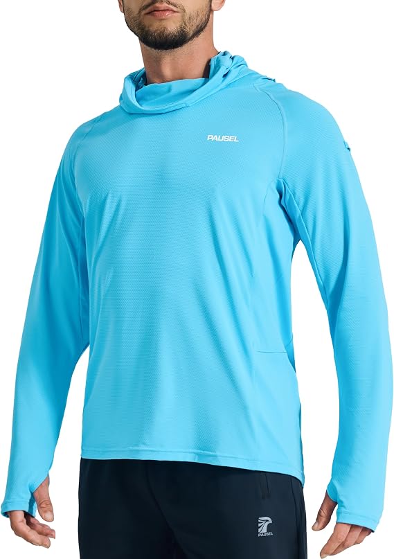 Men's Sun Protection Fishing Shirts UPF 50+ Lightweight Hoodie Long Sleeve UV SPF Hooded Shirts with Mask Rash Guard