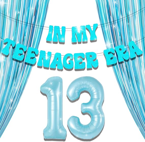 LaVenty In My Teenager Era Banner Balloons Dancing Queen Birthday Party Banner for Teenage 13th Birthday Party Decorations Teal Blue 13 Birthday Decorations, LaVenty-USA-596
