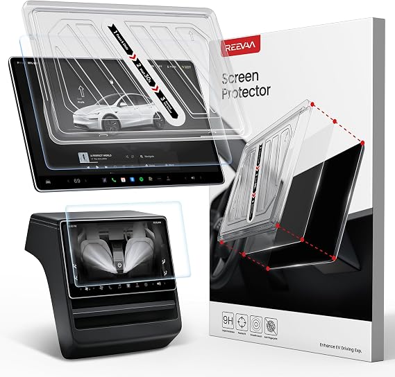 REEVAA Tesla Screen Protector for Model Y Juniper 2025, 15.42" Matte, 2PCS | Anti-Glare, No Fingerprint, 1:1 Custom Fit, Easy Install with Auto-Align Dust-Removal Frame, 9H Aerospace Tempered Glass