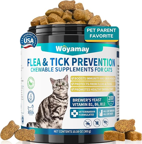 Woyamay Flea and Tick Prevention for Cats, Chewable Flea Treatment for Cats