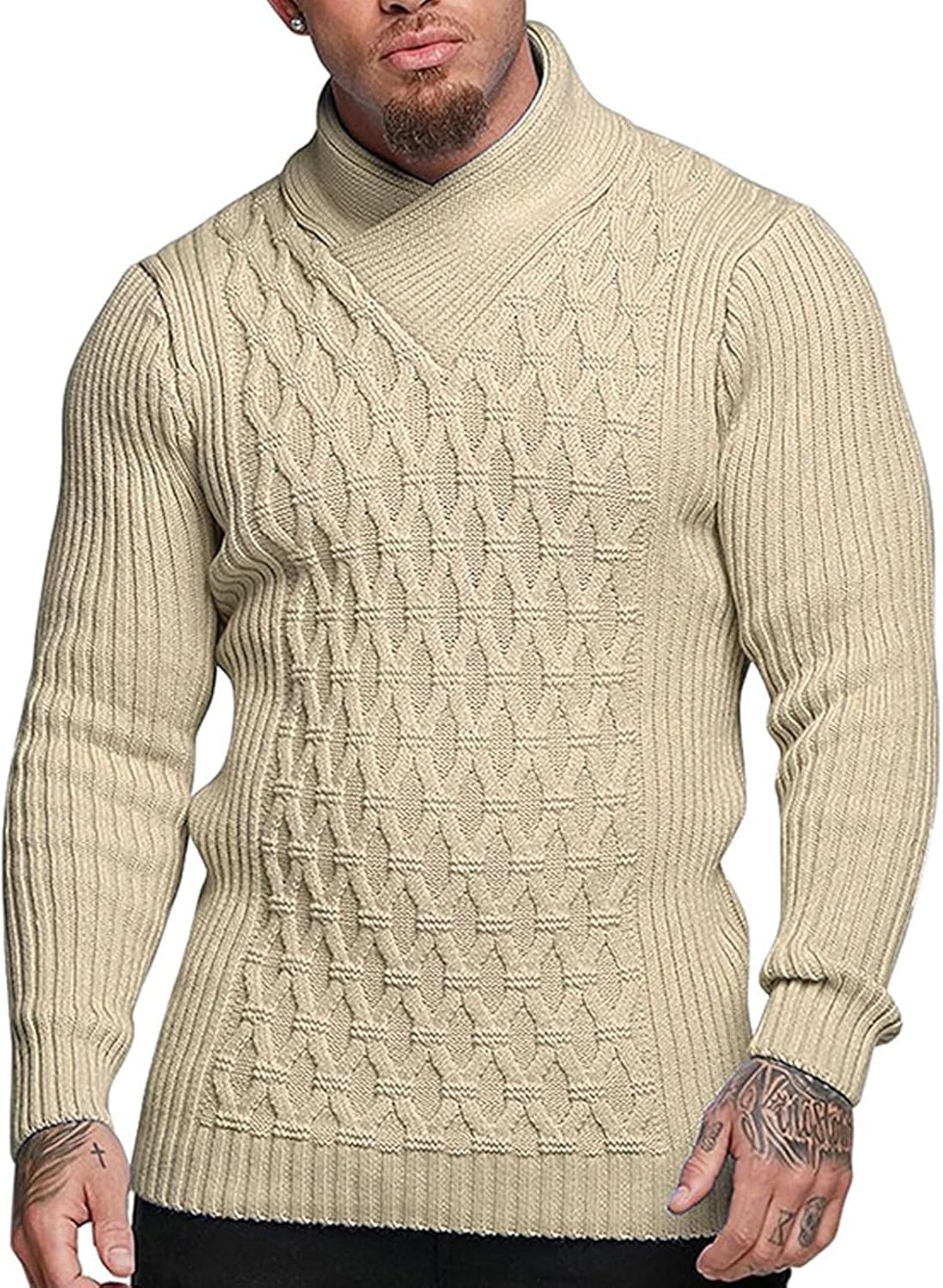 Manatsulife MY2271 Mens Sweater, Long Sleeve, Winter, Autumn, Knit, Warm, Cable Knit, V-Neck, Thick, Loose, Soft, Everyday Wear, Commuting, 6 Colors, Casual