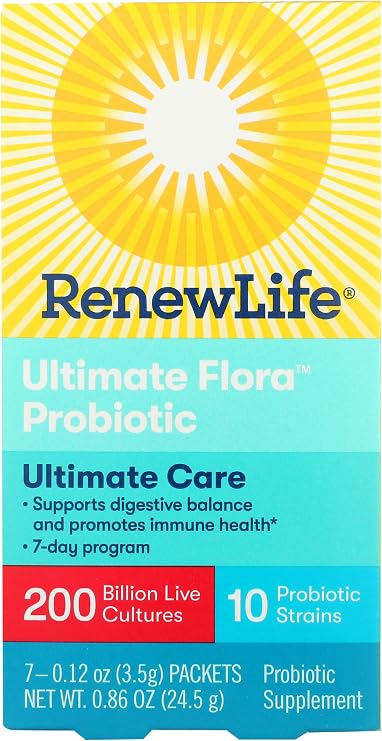 Renew Life Ultimate Flora Adult Ultimate Care Probiotic, 200 Billion, 7 Packets (Package May Vary)