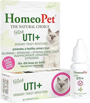 HomeoPet Feline UTI+, Safe and Natural Urinary Tract Supplement for Cats, Feline Urinary Tract Support, 15 Milliliters