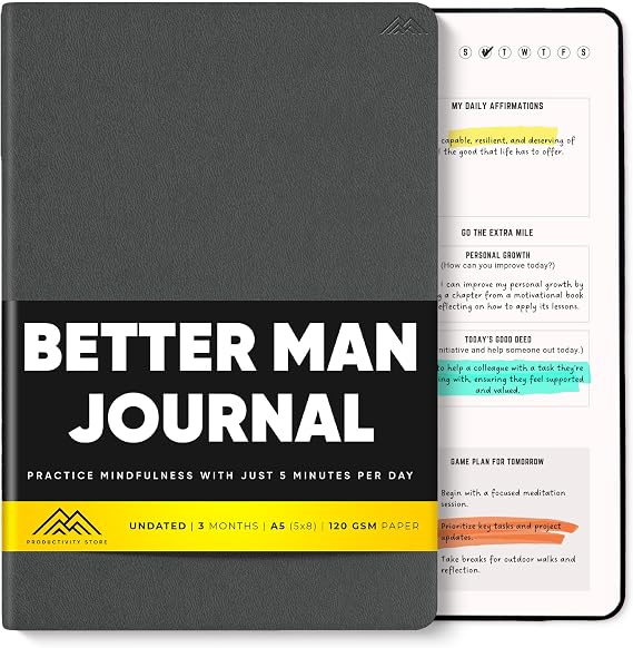 Better Man Jounral - Gratitude Journal – 5 Minute Journal - Reflection Manifestation Journal for Mindfulness & Self Care Journal – Goal/Guided Gratitude Journal for Men - Productivity Store