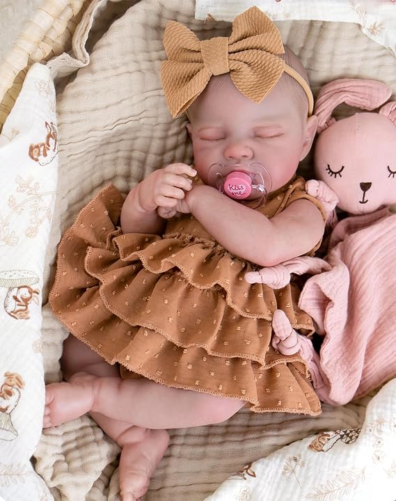 Aori Reborn Baby Girl, 20-Inch Realistic Sleeping Doll in Caramel Dress