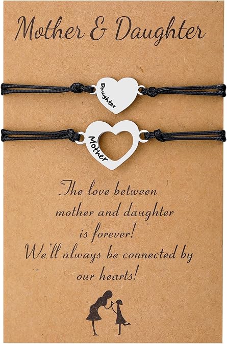 Lcbulu Mothers Day Gifts - Mother Daughter Bracelets Jewelry Birthday Gifts for Mom Mothers Day Gift from Daughter Matching Heart Bracelet Set of 2