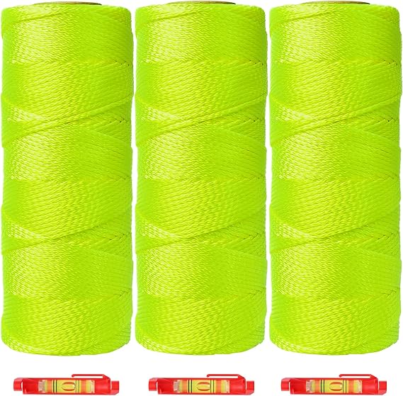 Mason Line String Line 3 Pcs,600 Ft Length Nylon Twine,18 Braided Nylon String for Gardening Or Masonry Tools,Twine String for Gardening,Yellow