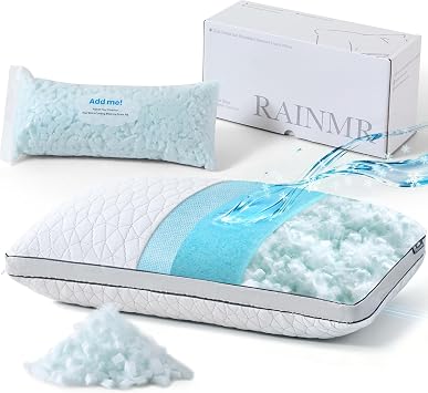 Cooling Pillow with Shredded Memory Foam for Sleeping, 20x30 Adjustable Bed Pillow with Cool & Bamboo-Derived Rayon Side, Firm Pillow with Cooling Gel for Hot, Back, Stomach or Side Sleeper (Queen)