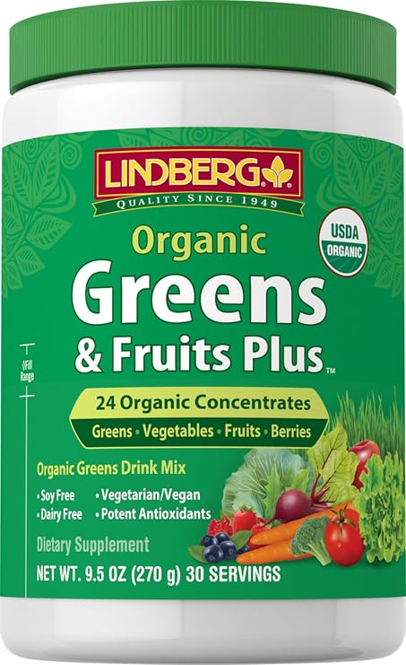 Lindberg Organic Fruit and Vegetable Powder | 9.5 oz | Greens Drink Mix
