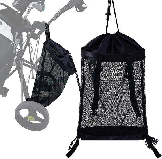 Golf Push Cart Storage Bag,Golf Cart Organizer, Push-Pull Golf Carts Backside Extension Storage Bag,Closure Push Cart Net Mesh Bag,Golf Push Cart Accessories