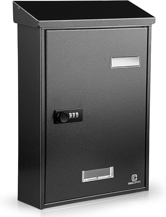 KINGCEPHAS Post Box,Wall Mounted Mail Box with Combination Lock(Black)