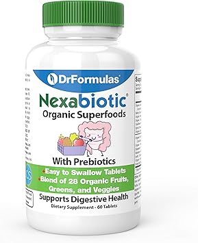 DrFormulas Organic Prebiotic Fiber for Constipation Relief | Nexabiotic Superfood Tabs for Probiotic Digestive Health, 60 Tablets