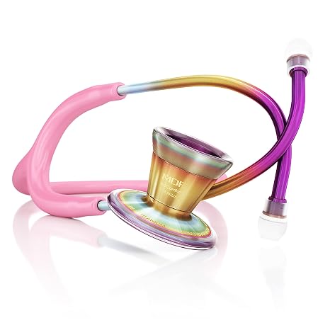 MDF Kaleidoscope ProCardial Cardiology Stethoscope, Lightweight Titanium, Adult, Dual Head, Pink Tube, Kaleidoscope Chestpiece-Headset, MDF797TKL01