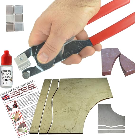Ceramic Tile Cutter - Hand Held Ceramic Tile Cutter, Tool Cut Curves & Straight Lines, Cut around Toilet, Replaceable Carbide Wheel, Made in UK With Step By Step Instructions, Oil and Online Videos