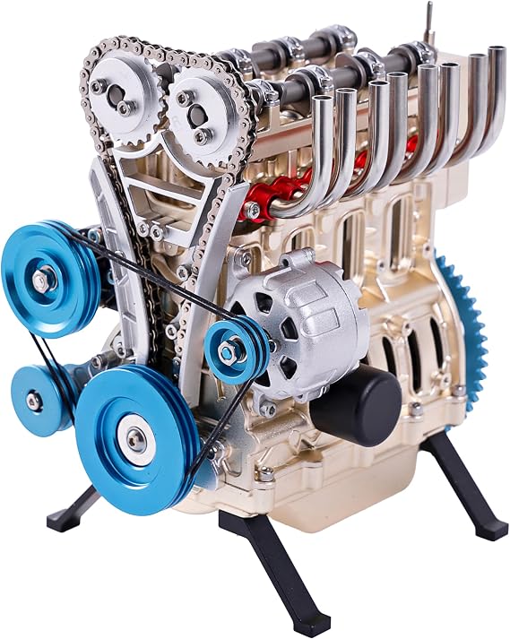 TECHING 4 Cylinder Full Metal Model Engine Assembly Kit Kids Run Adults 350 Pcs Assembly time 4 Hours DIY Toy Gift (4 Cylinder Engine)