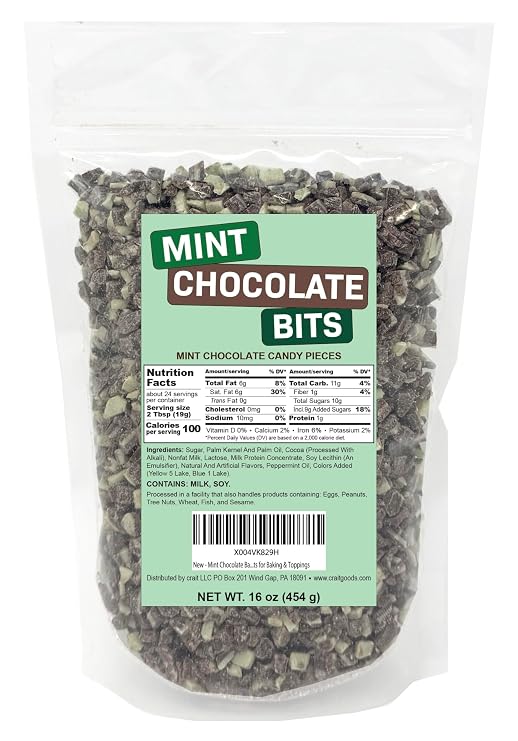 Mint Chocolate Baking Chips 1 Pound Bag Smooth Mint & Dark Chocolate Pieces for Cookies, Brownies, Desserts, and Candy Making Small Creme de Menthe Flavored Bits for Baking & Toppings